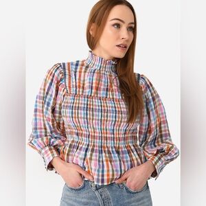 Hunter Bell Loren Top Ruffle Blouse in Blue Stripe Size M